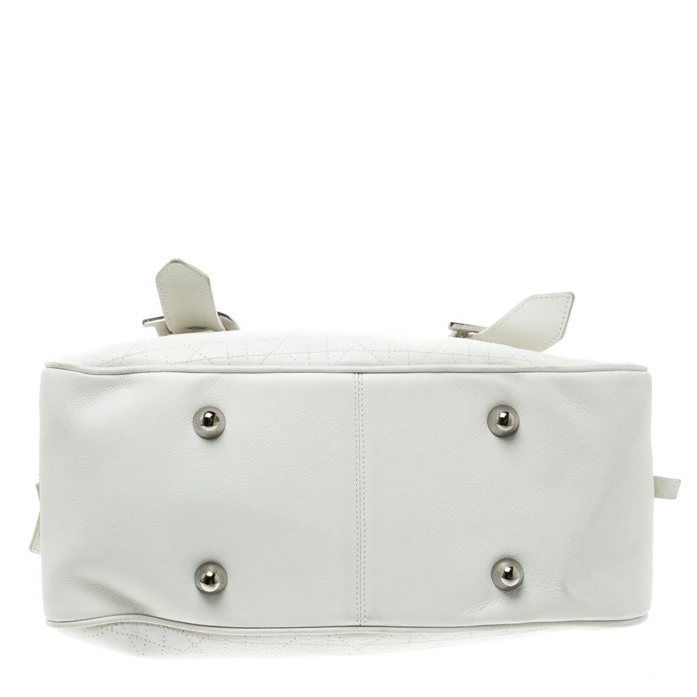 Dior White Cannage Leather Boston Bag 4