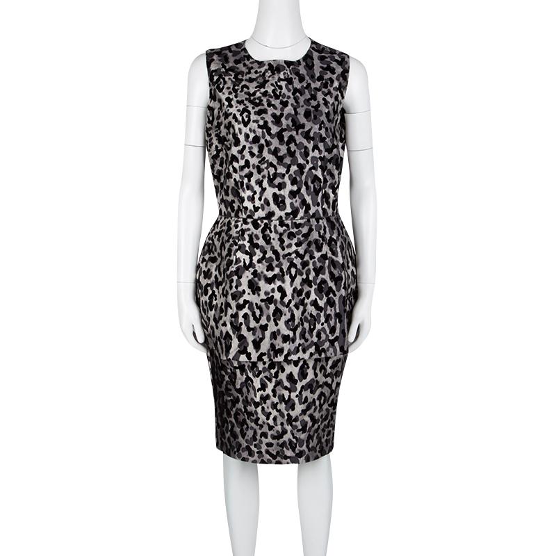 Black Dolce and Gabbana Monchrome Flock Animal Print Layered Sleeveless Dress L