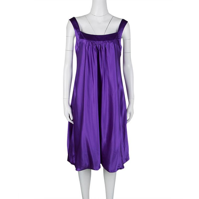 Dolce and Gabbana Purple Silk Satin Sleeveless Balloon Dress S In Good Condition In Dubai, Al Qouz 2