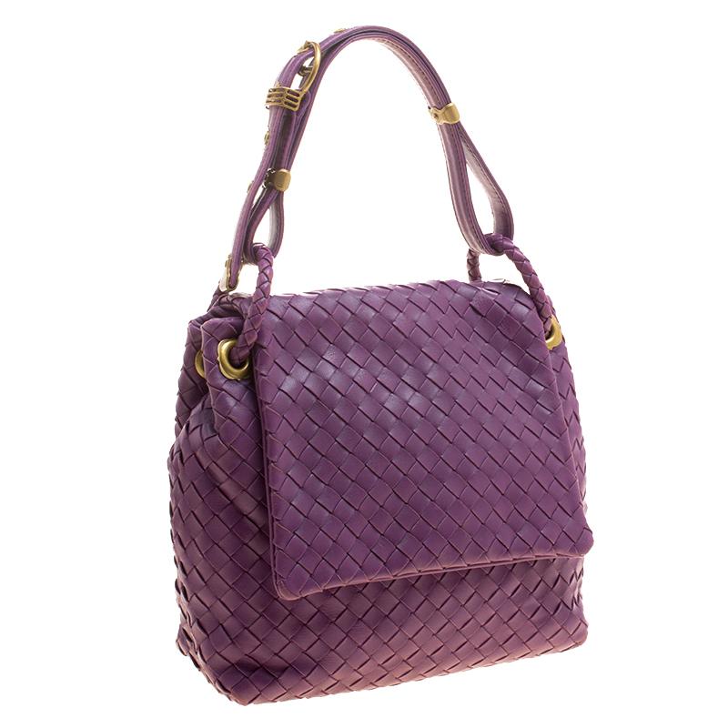 Gray Bottega Veneta Purple Intrecciato Leather Flap Shoulder Bag