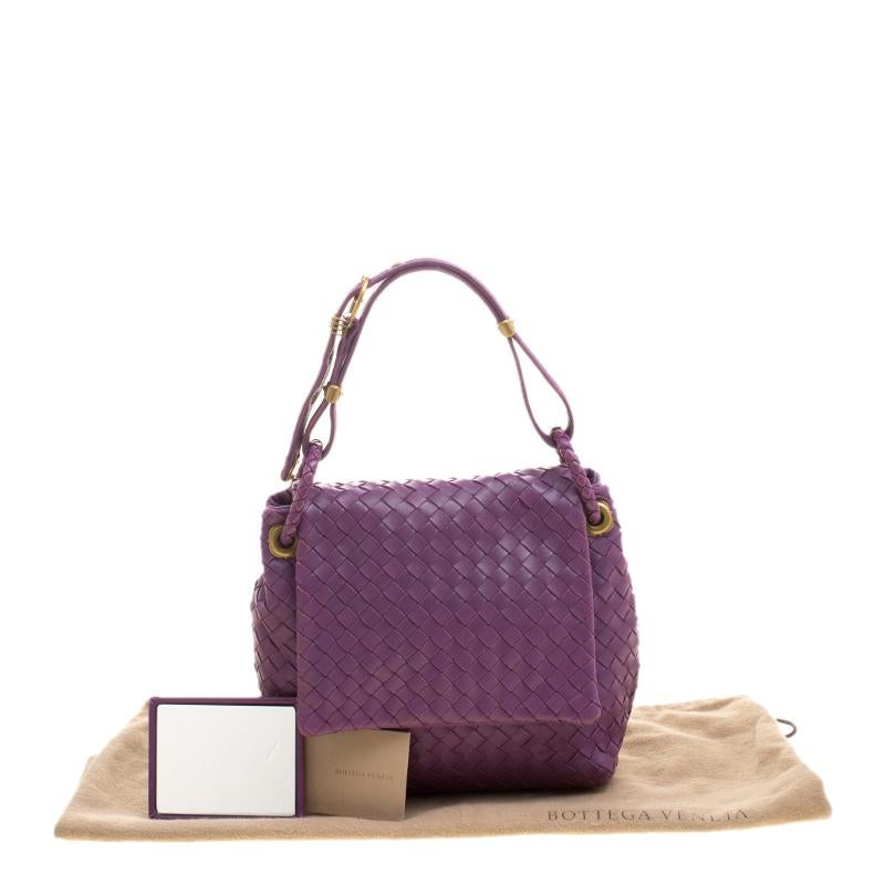 Bottega Veneta Purple Intrecciato Leather Flap Shoulder Bag In Good Condition In Dubai, Al Qouz 2