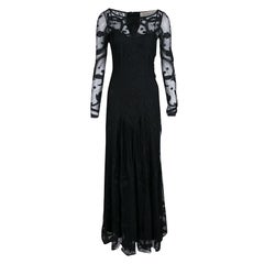 Temperley London Black Embroidered Tulle Long Sleeve Francine Gown M