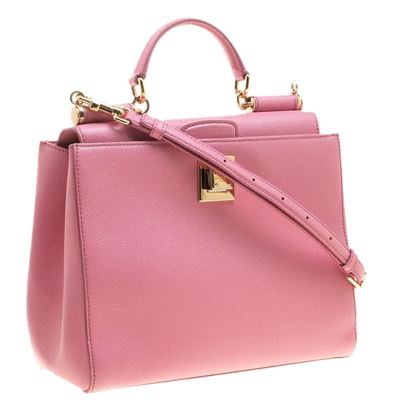 Dolce and Gabbana Pink Leather Medium Miss Sicily Top Handle Bag 3