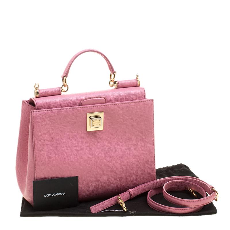 Dolce and Gabbana Pink Leather Medium Miss Sicily Top Handle Bag 4