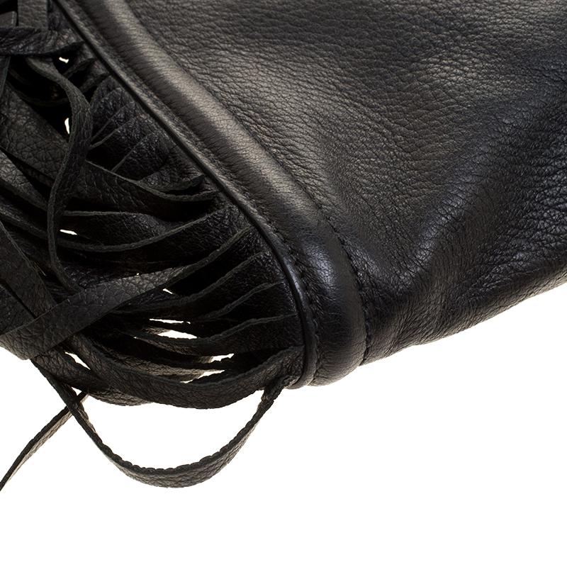 Prada Black Leather Fringe Clutch 4