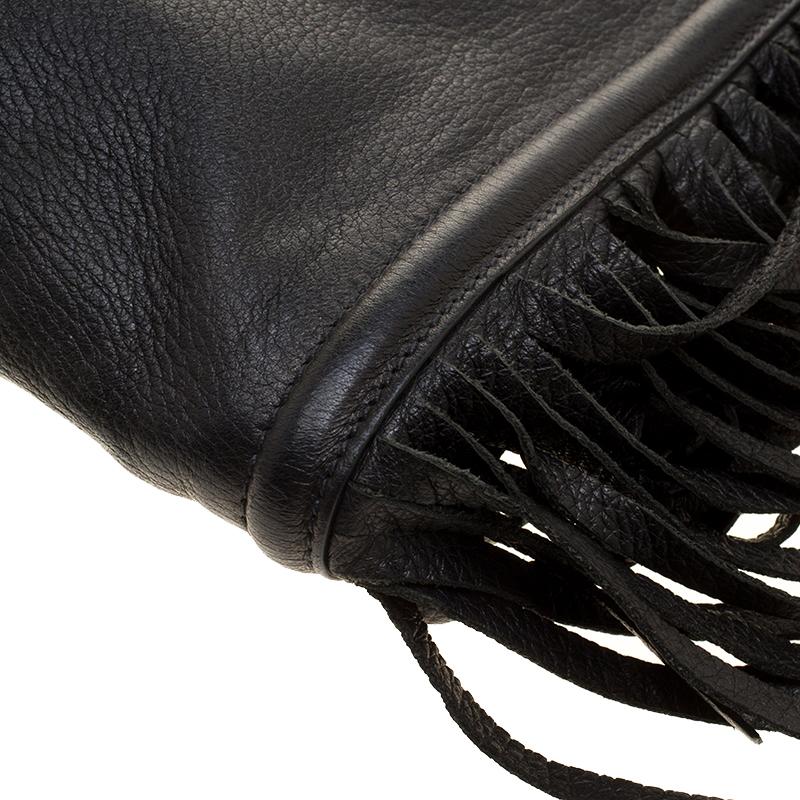 Prada Black Leather Fringe Clutch 1