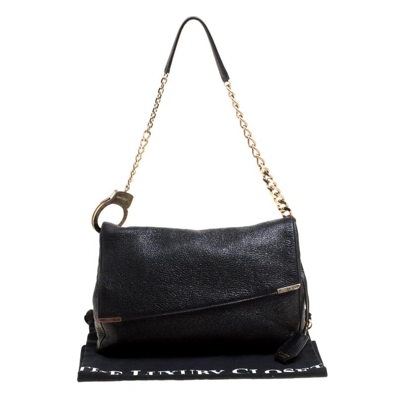 Women's Jimmy Choo Black Shimmering Leather Ally Handcuff Shoulder Bag