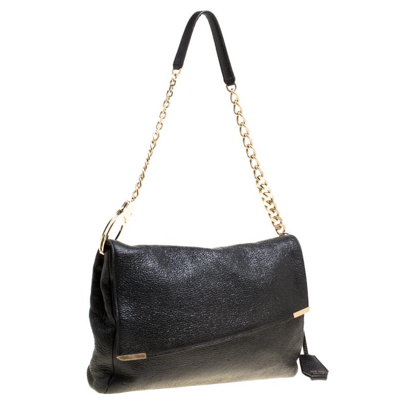 Jimmy Choo Black Shimmering Leather Ally Handcuff Shoulder Bag 3
