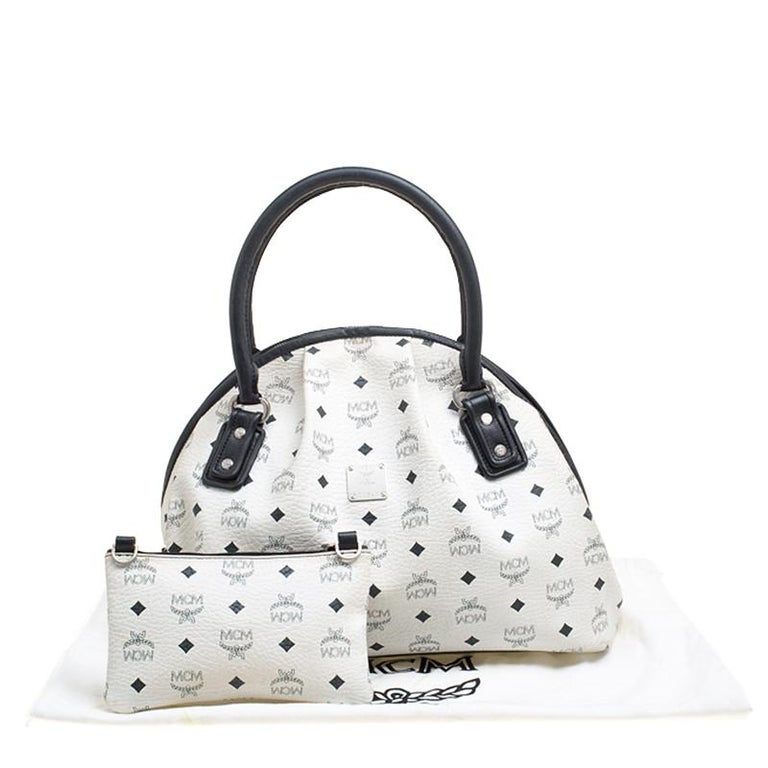 MCM White Visetos Leather Dome Satchel For Sale at 1stdibs