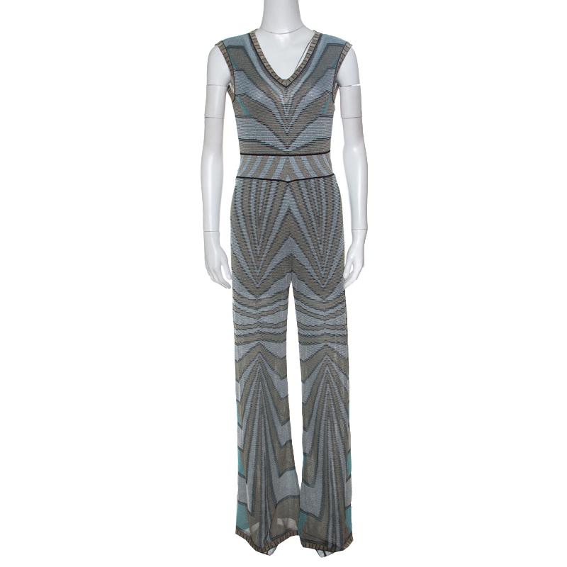 Gray M Missoni Multicolor Lurex Knit Jumpsuit and Wrap Cardigan Set S
