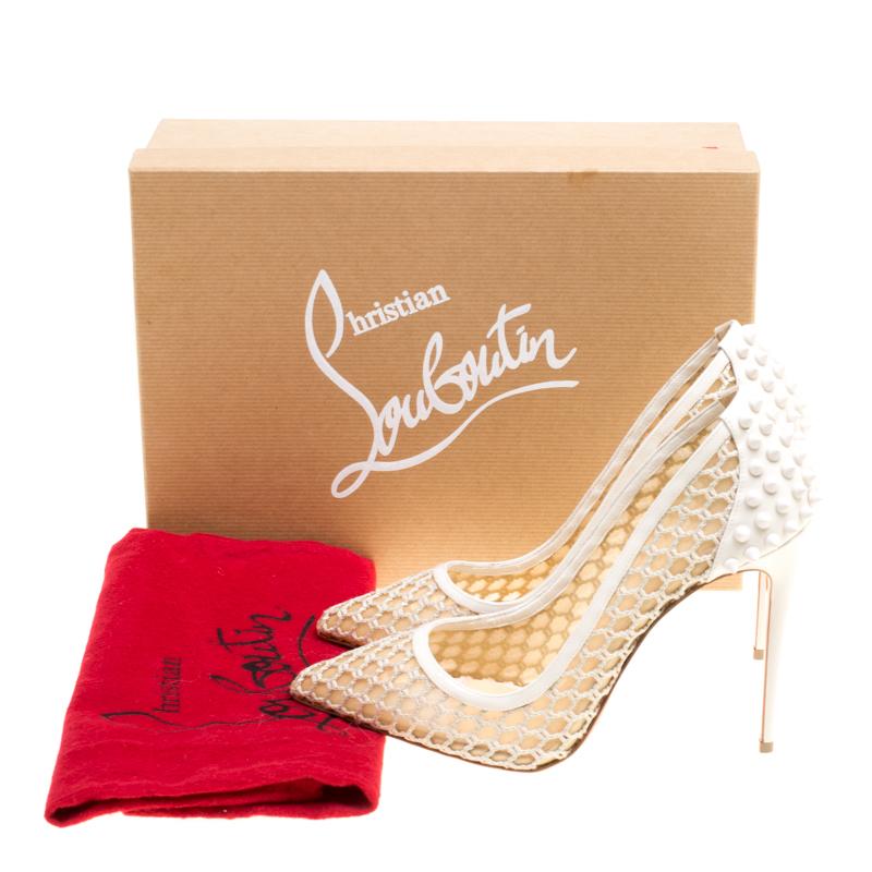 Christian Louboutin Off White Mesh and Spike Embellished Patent Leather Trimmed  3