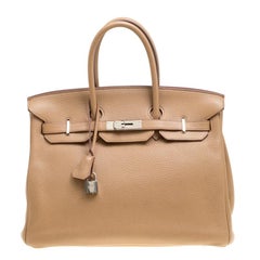 Hermes Kraft Clemence Leather Palladium Hardware Birkin 35 Bag