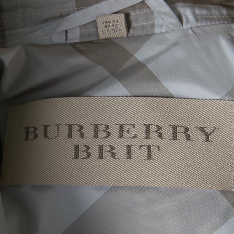 Gray Burberry Grey Checked Short Belted Double Breasted Trench Coat M
