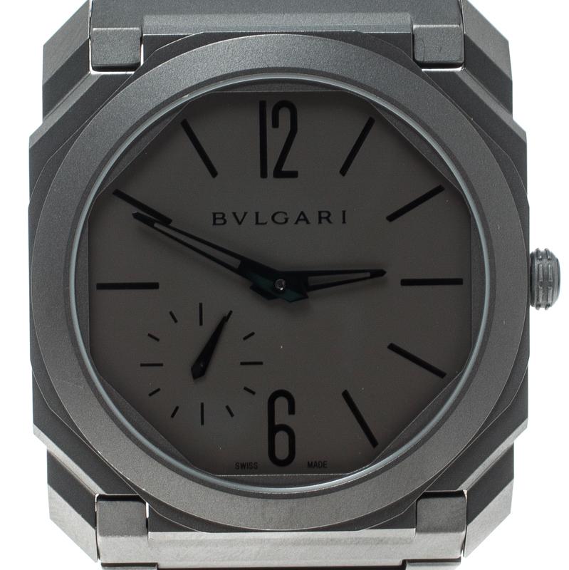 Bvlgari Grey Titanium Octo Finissimo BGO40TXT Men's Wristwatch 40 mm In Good Condition In Dubai, Al Qouz 2