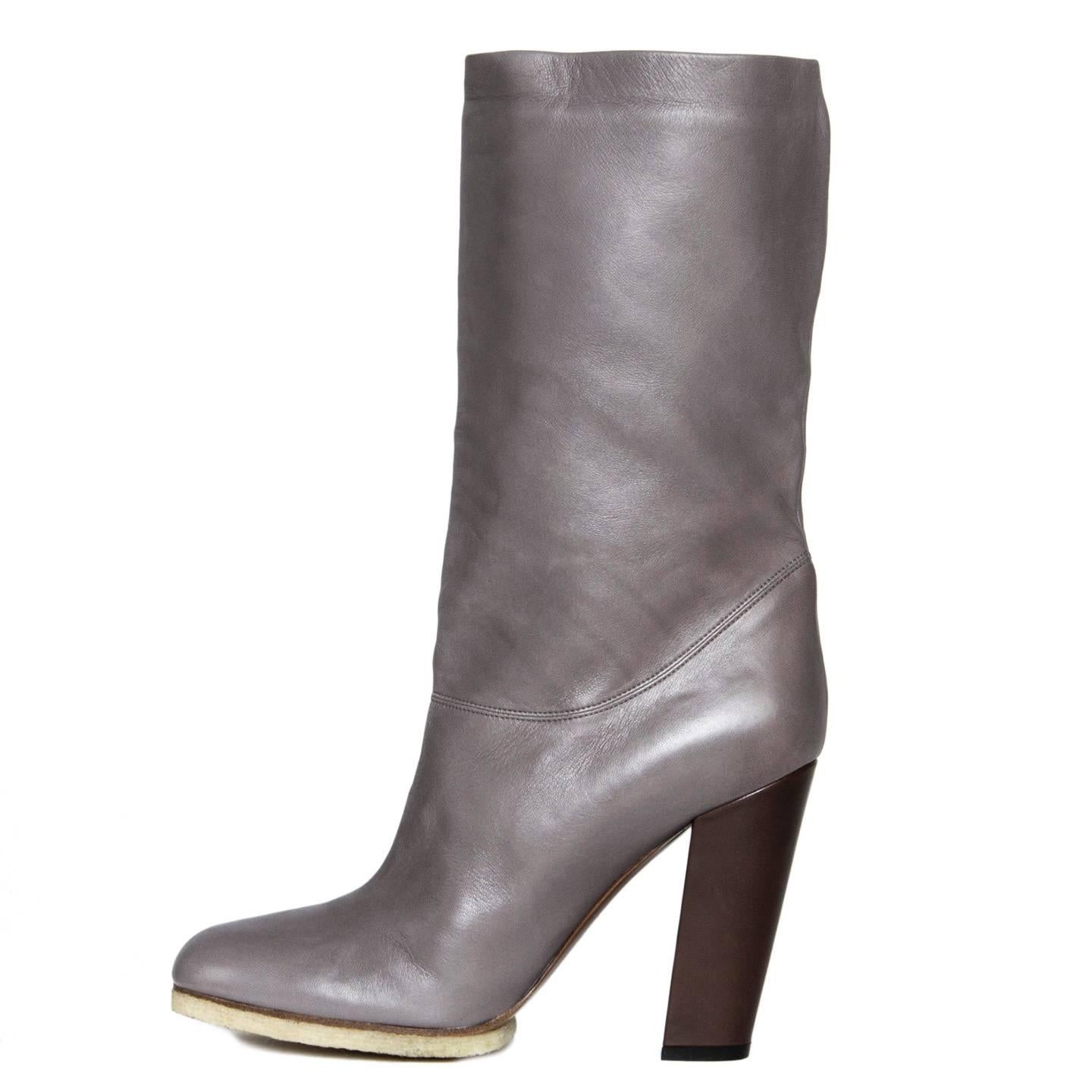 Lanvin Grey Leather Boots In New Condition For Sale In Brooklyn, NY