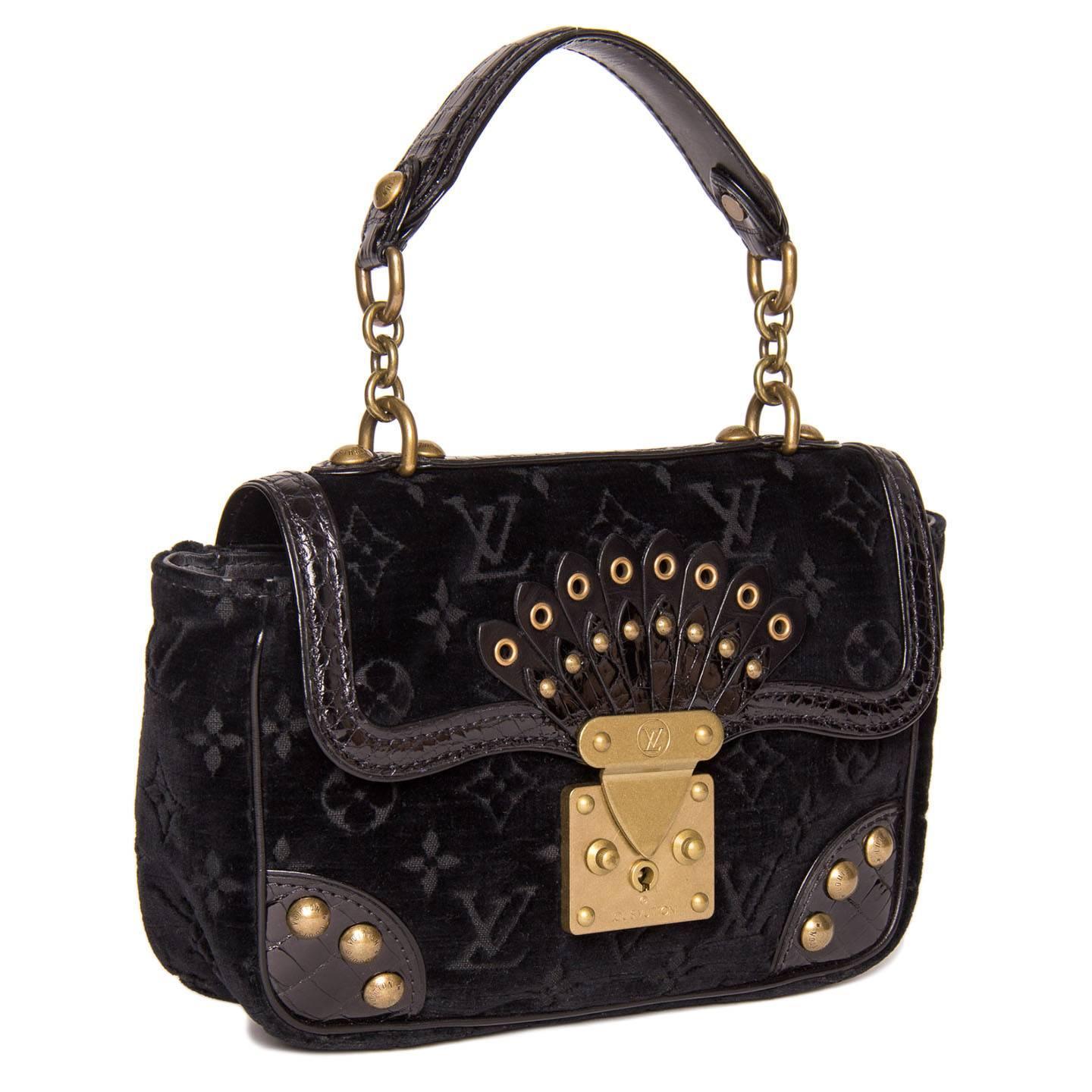 Louis Vuitton Black Velvet and Crocodile Small Bag at 1stdibs