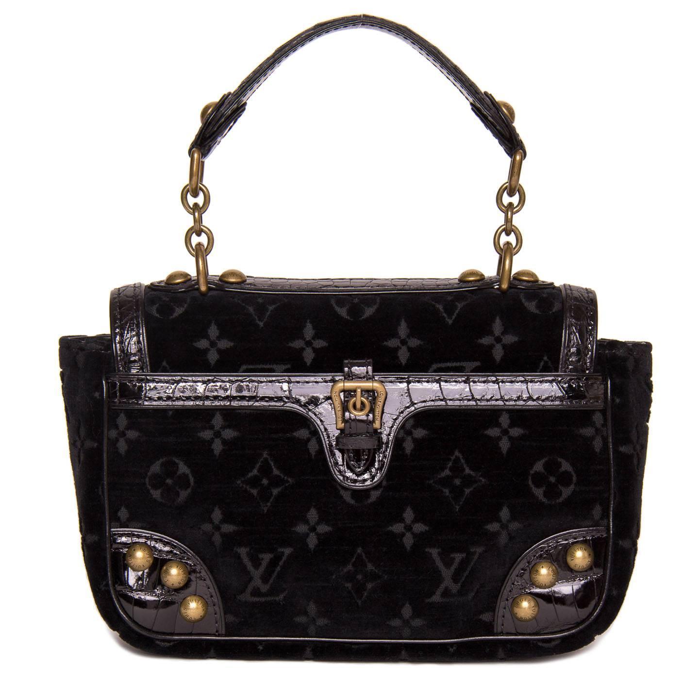 Louis Vuitton Black Velvet and Crocodile Small Bag at 1stdibs