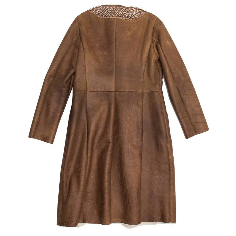 Prada Brown Shearling and Leather Coat For Sale at 1stDibs
