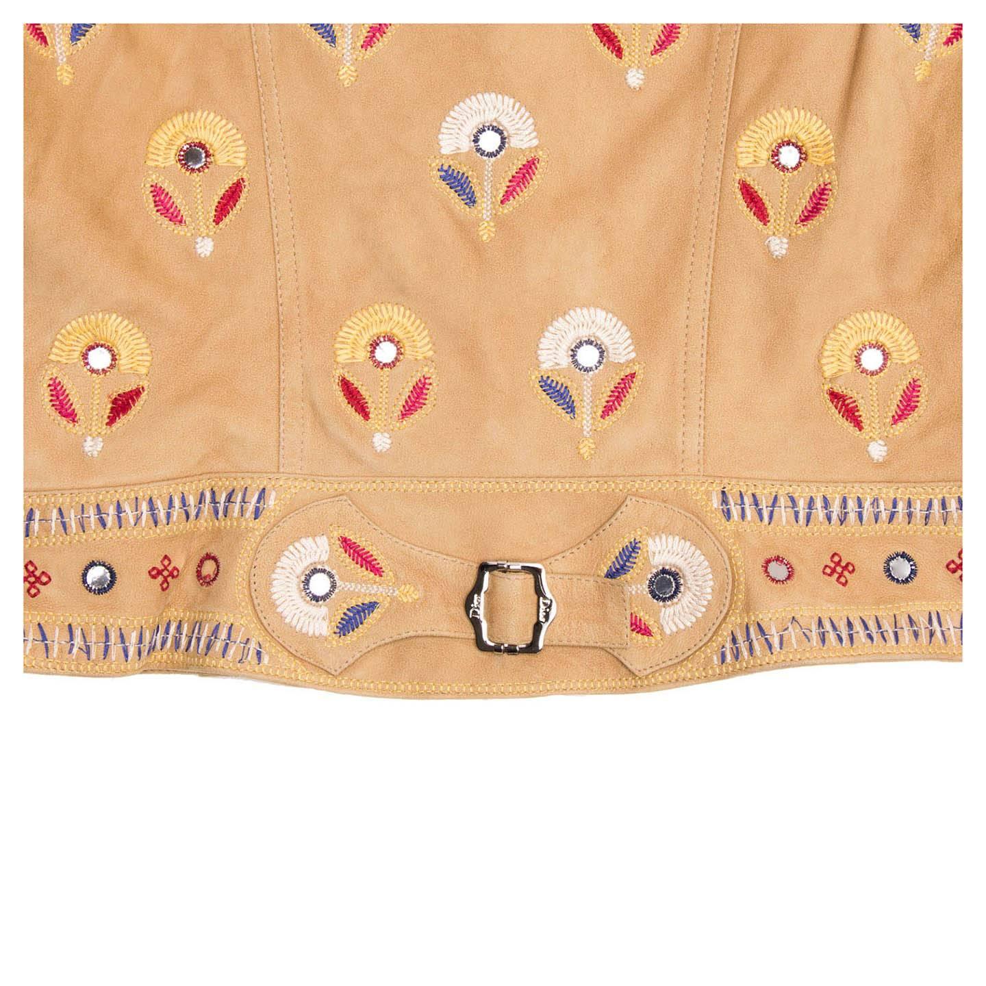 Orange Christian Dior Tan Suede Jacket With Embroidery