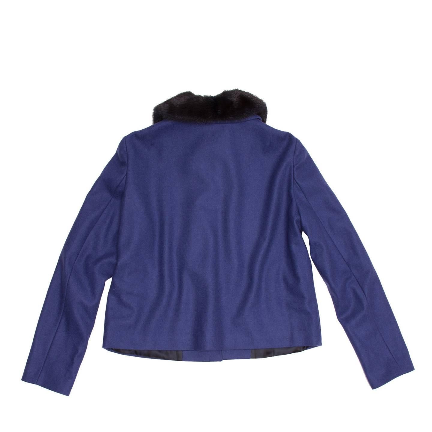 Purple Jil Sander Blue Wool & Fur Short Jacket For Sale