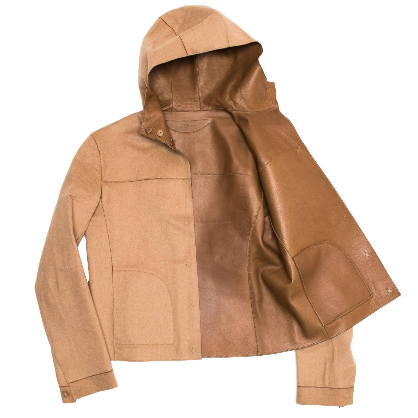 Brown Prada Camel Hair & Leather Reversible Jacket For Sale
