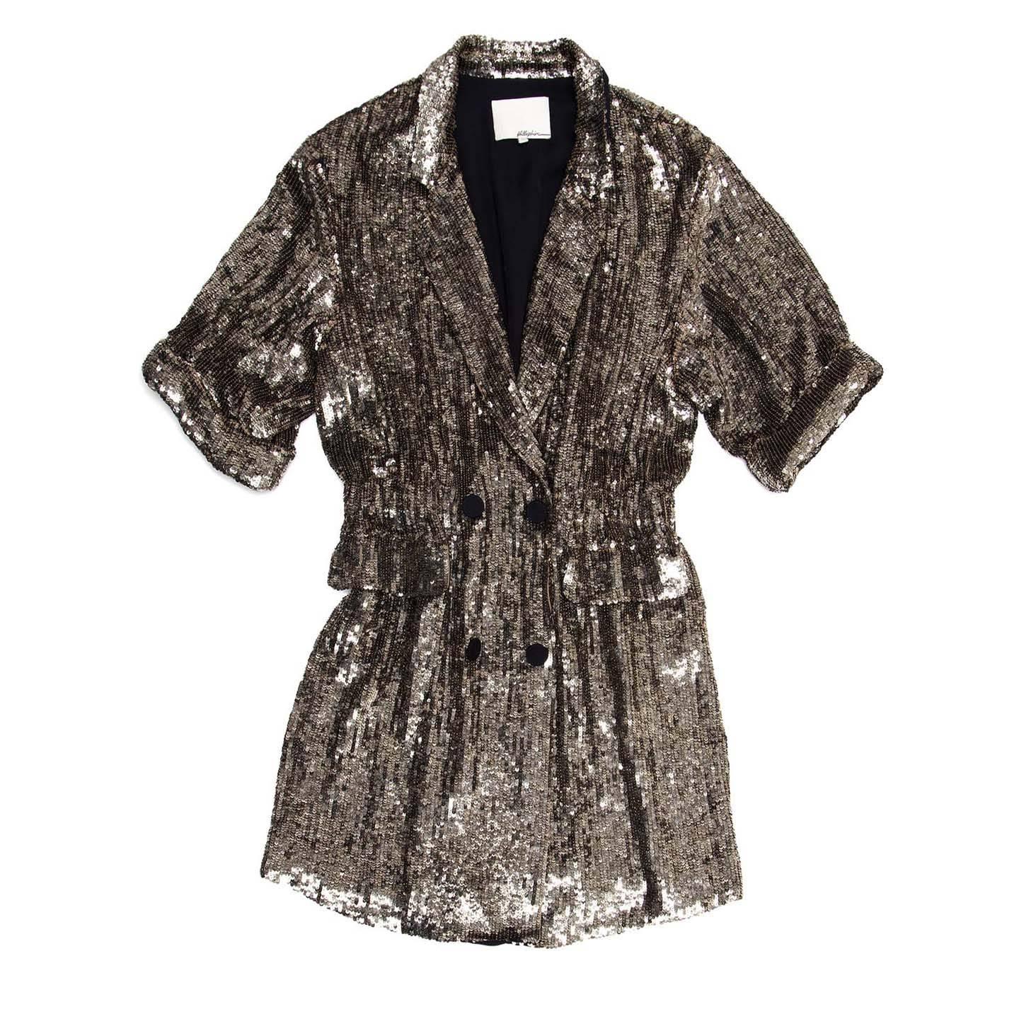 Phillip Lim Silver Sequin Dress Coat For Sale