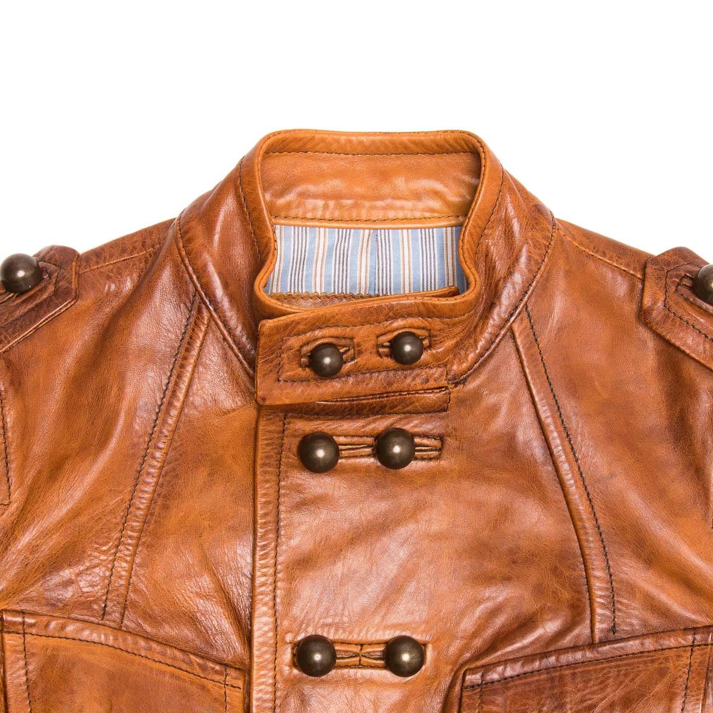 Orange DSquared2 Sienna Leather Military Jacket