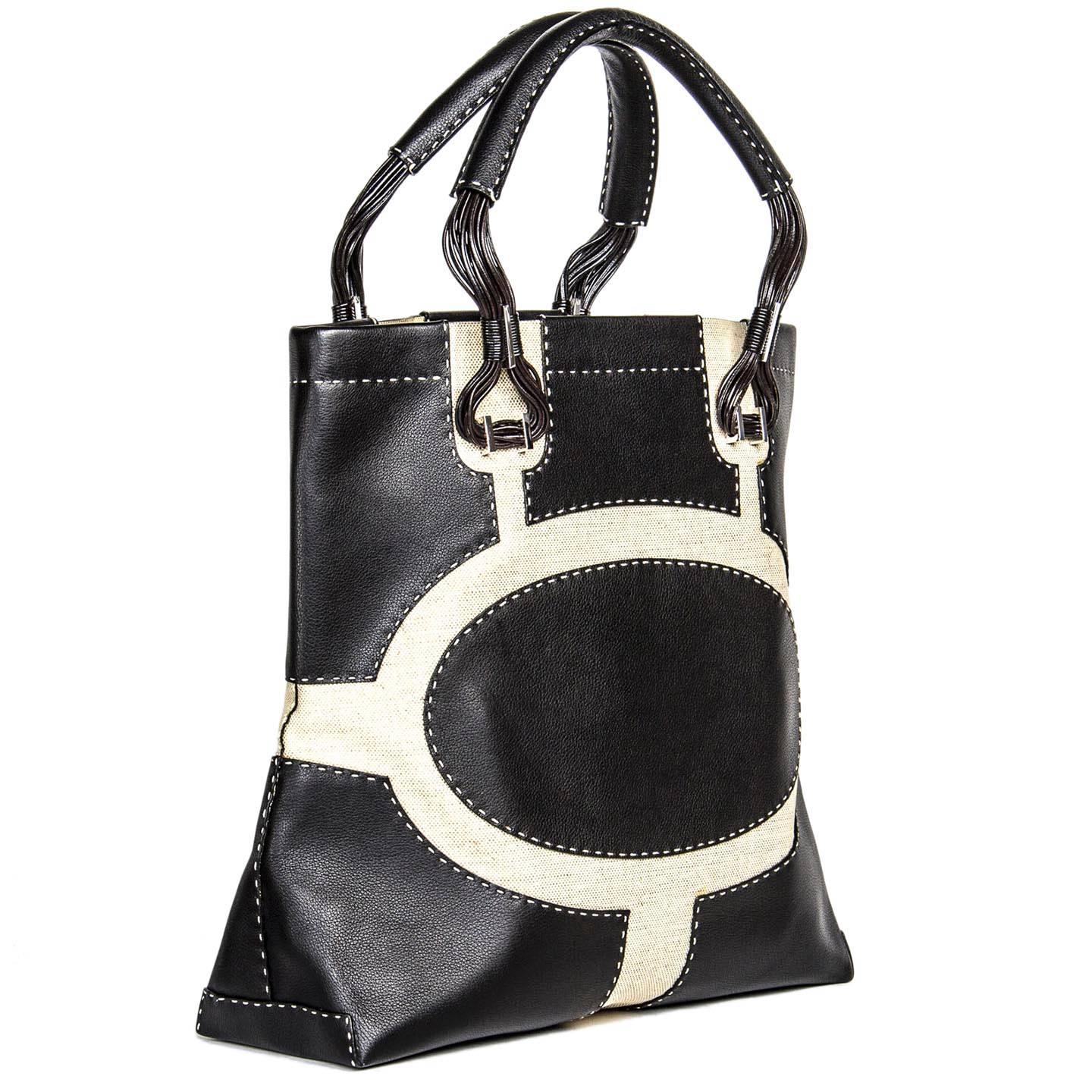 Women's VBH Black Leather & Canvas Bag For Sale