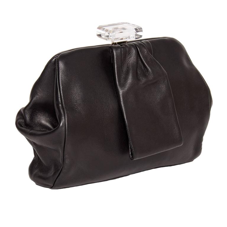 Chanel Black Leather Small Clutch Bag with Wrist Strap For Sale at 1stdibs