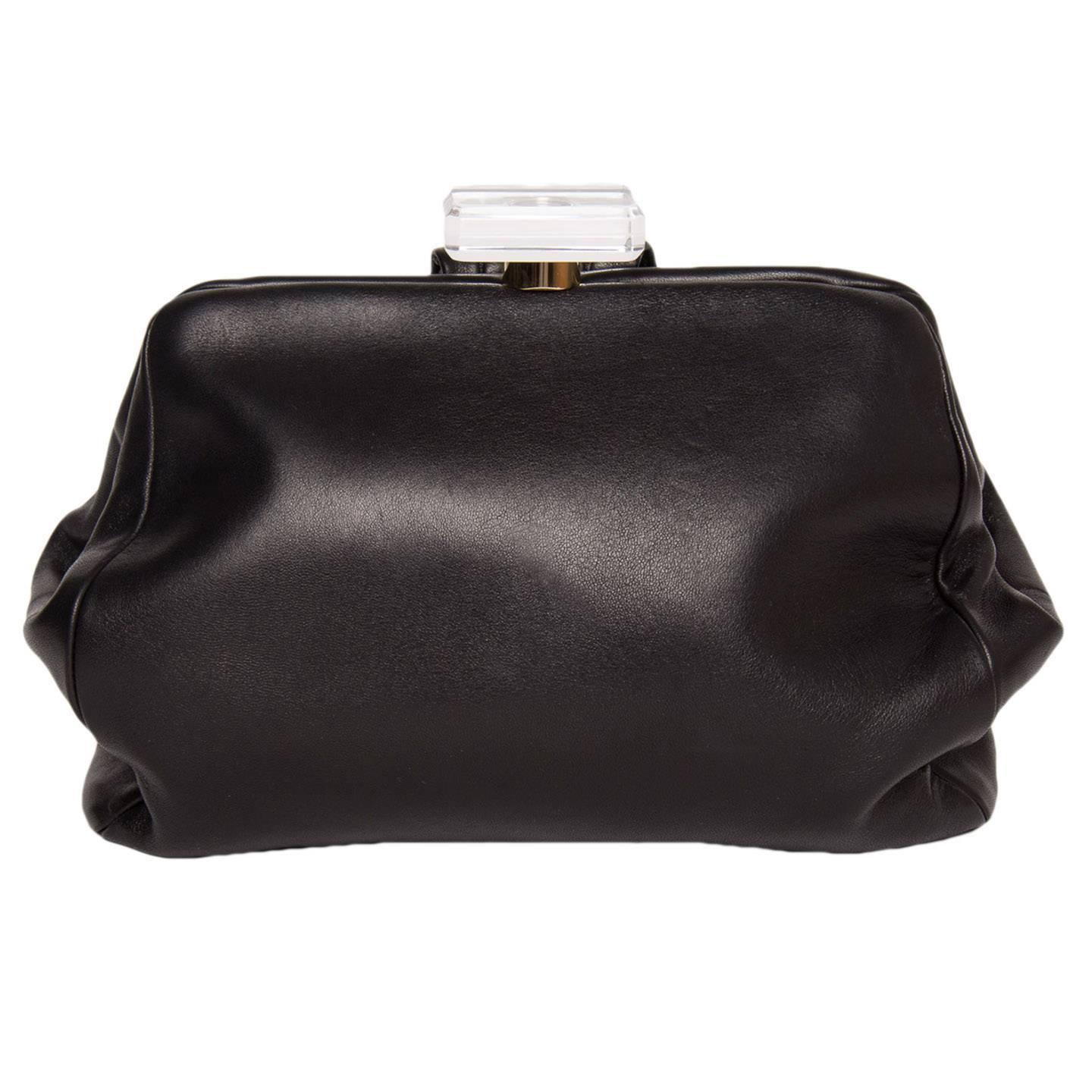 Chanel Black Leather Small Clutch Bag with Wrist Strap For Sale at