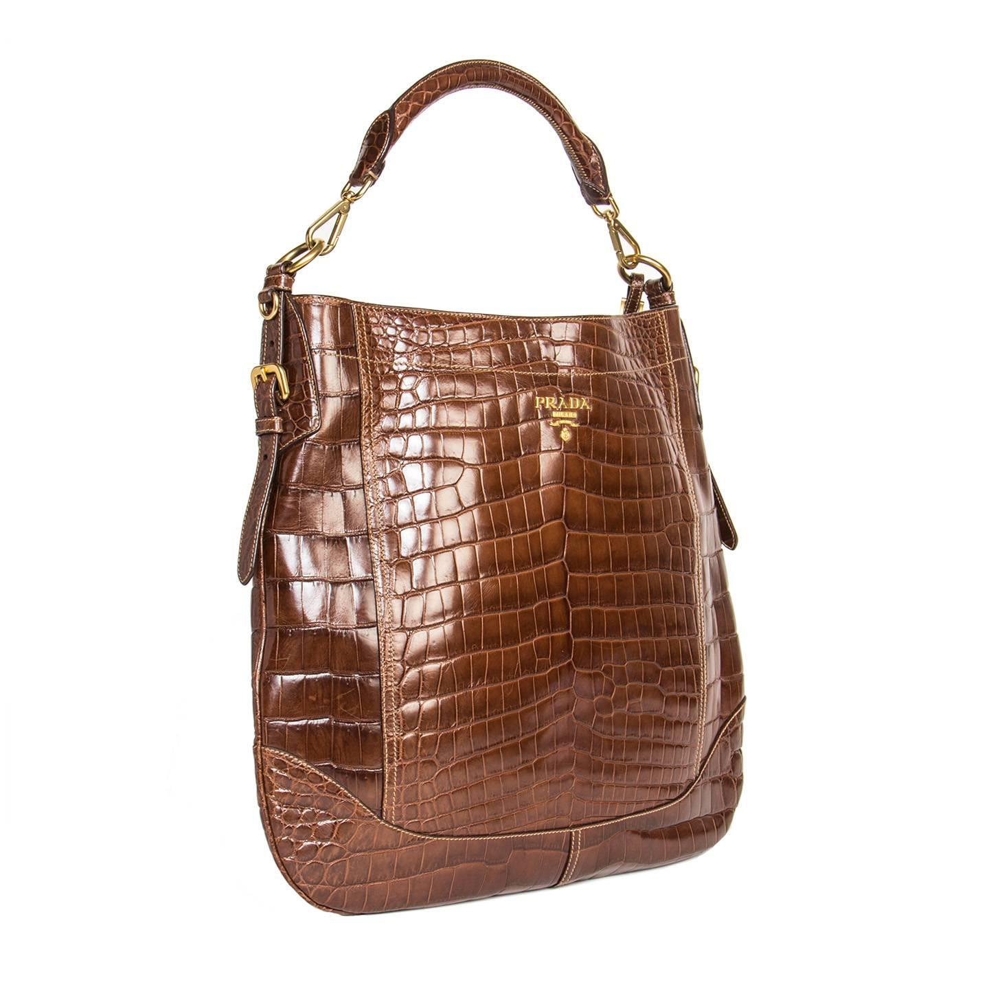 Women's Prada Brown Crocodile Medium Bag