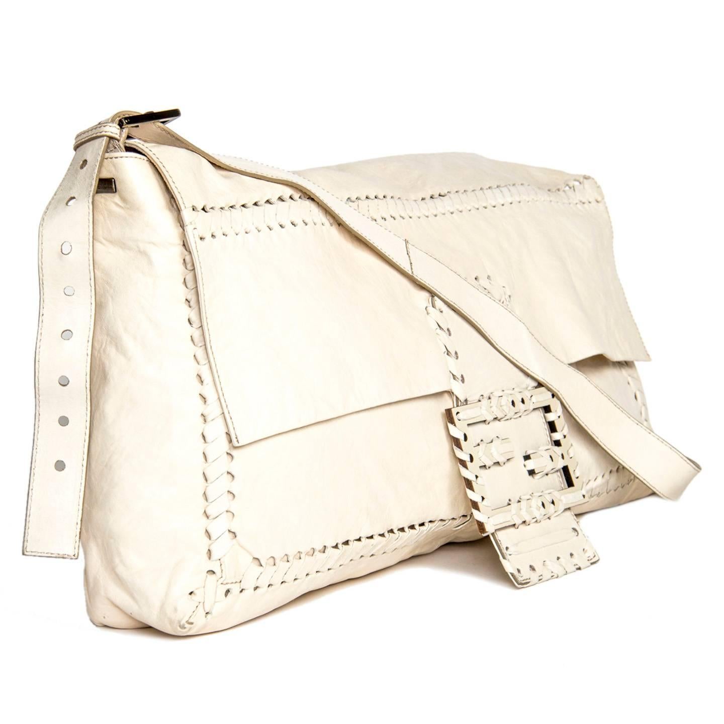 Beige Fendi Ivory Leather Medium Bag For Sale