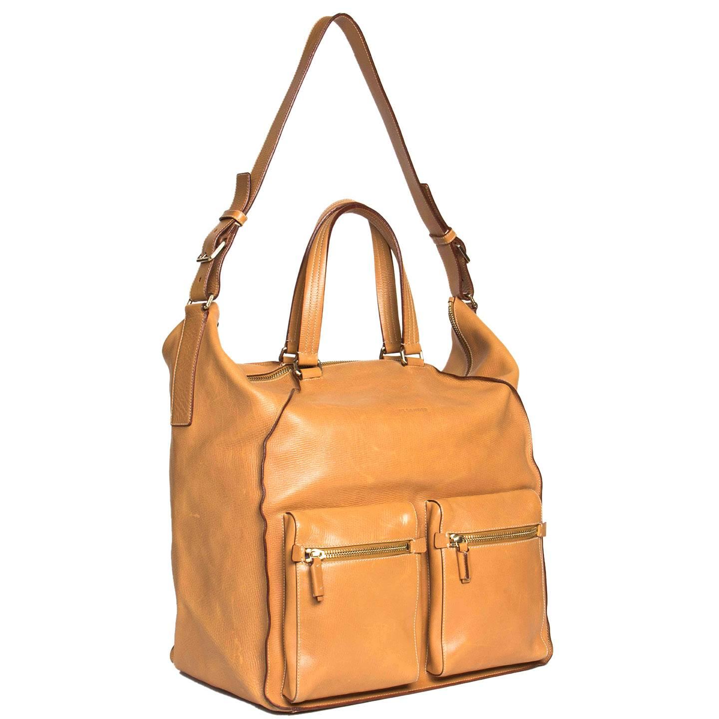 Jil Sander Tan Leather Large Bag In Excellent Condition In Brooklyn, NY