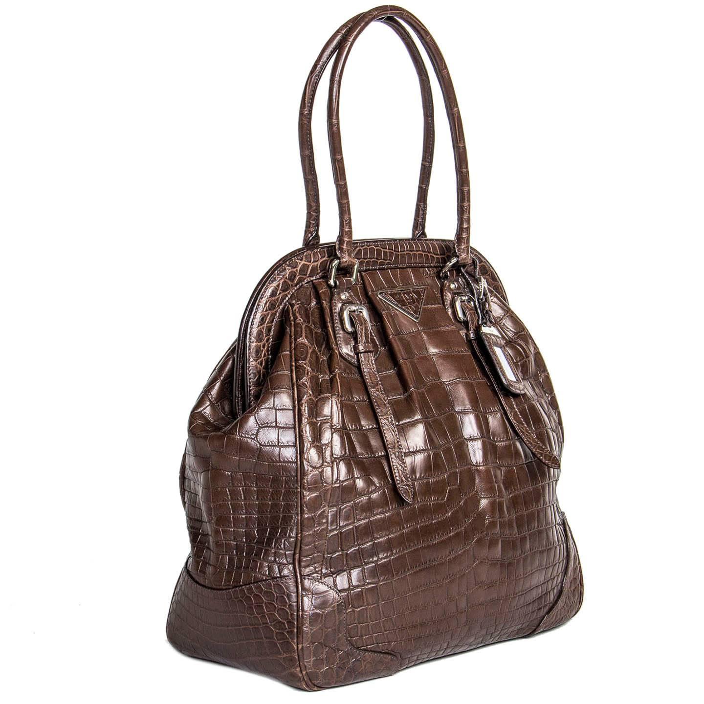 prada white shoulder bag - Prada Brown Crocodile Vintage Style Bag For Sale at 1stdibs