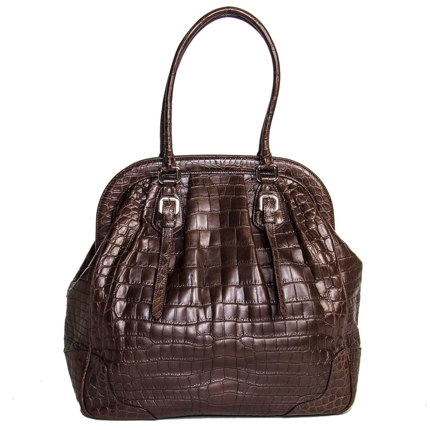 Prada Brown Crocodile Vintage Style Bag For Sale at 1stdibs