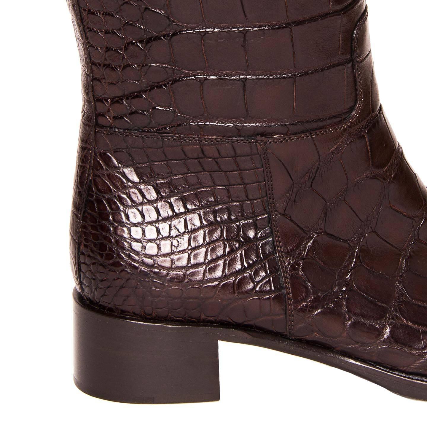 brown crocodile knee high boots