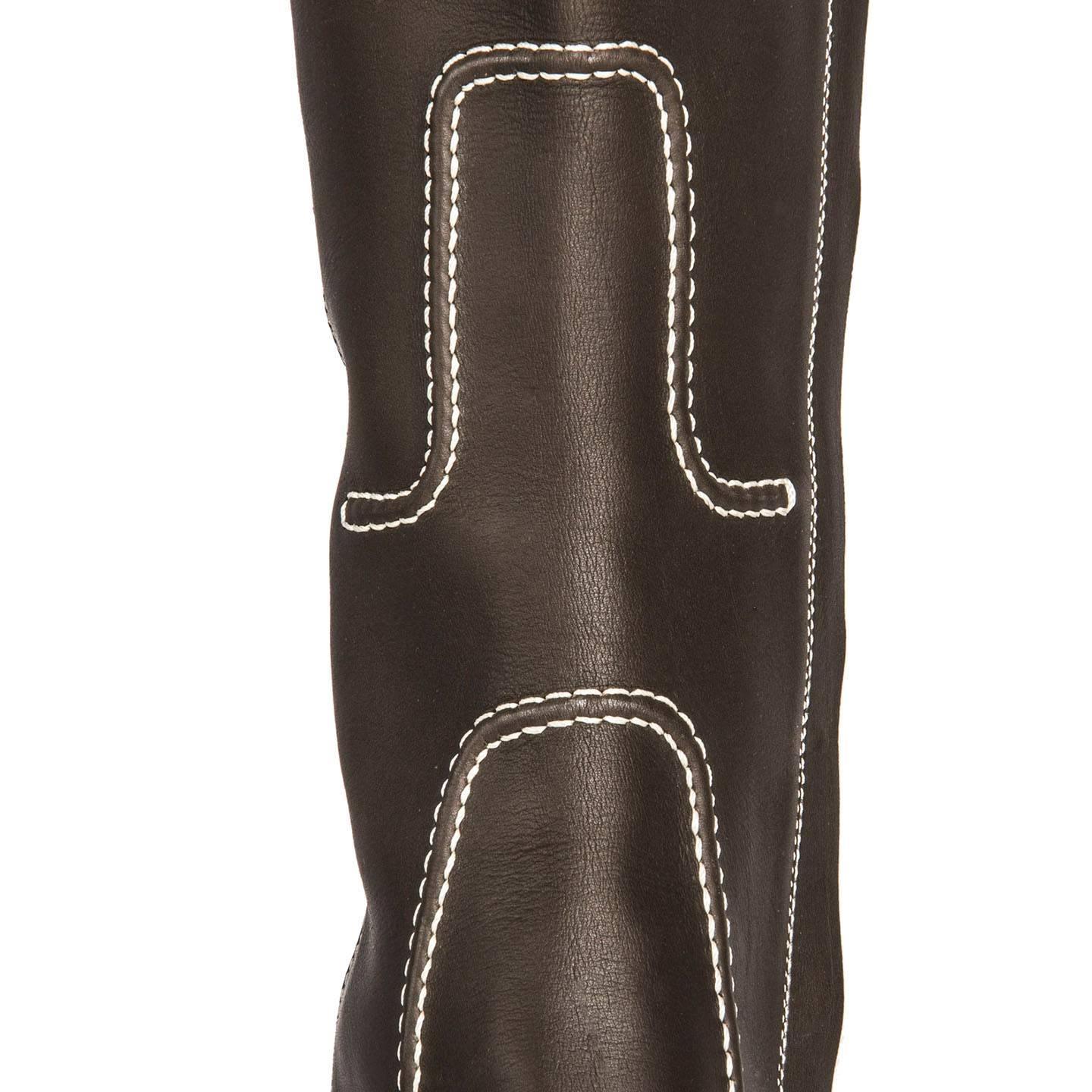 Yves Saint Laurent Brown Leather & Contrast Stitching Boots For Sale 1