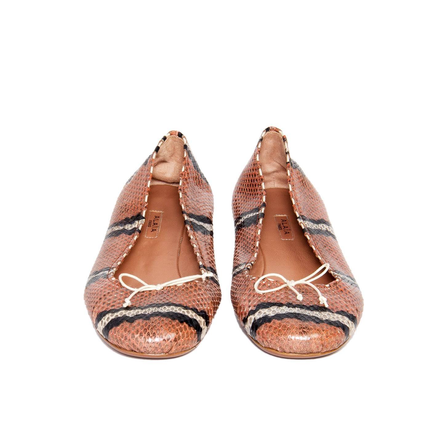 Brown Alaïa Multicolor Python Ballerina Shoes For Sale