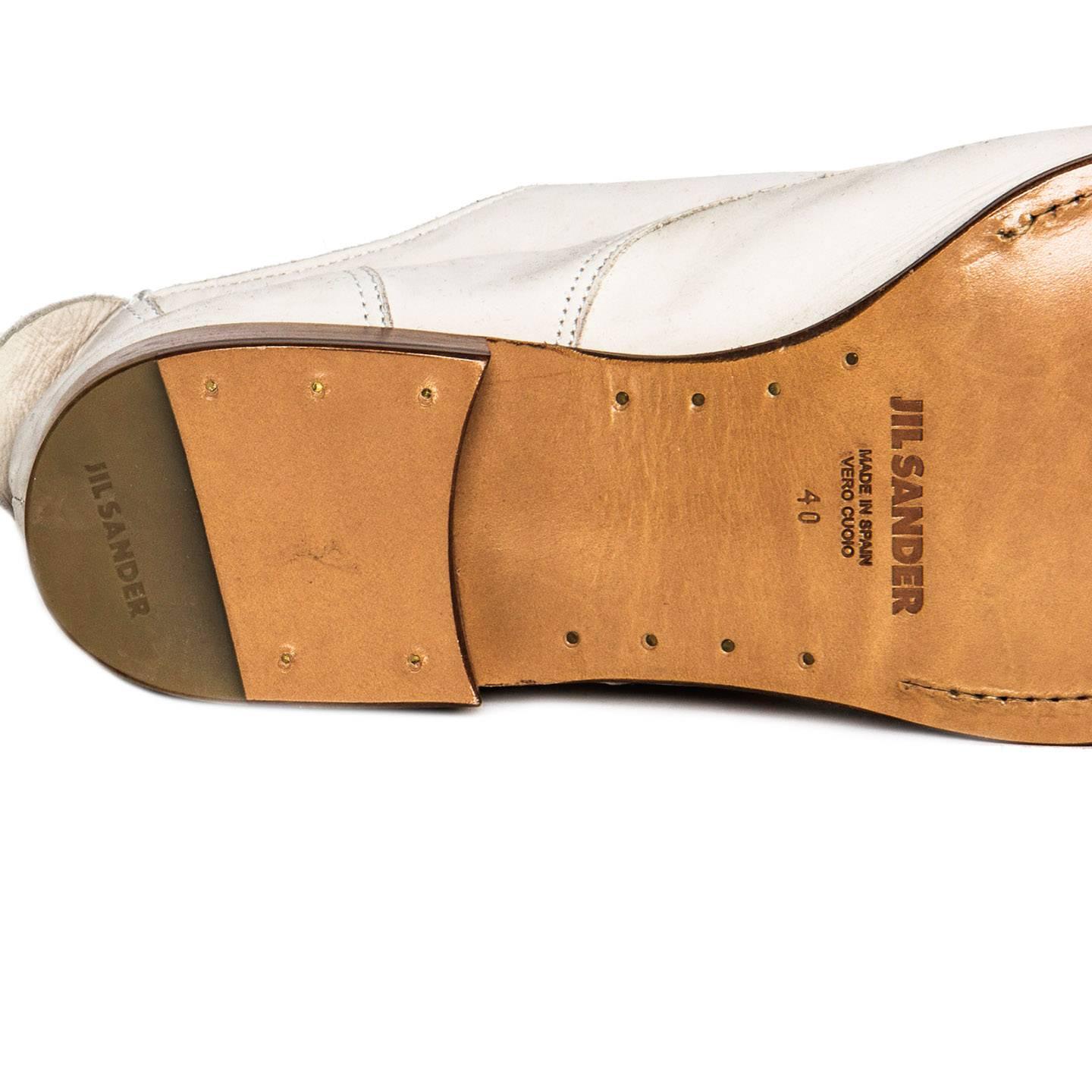 Beige Jil Sander White leather Brogue Shoes For Sale