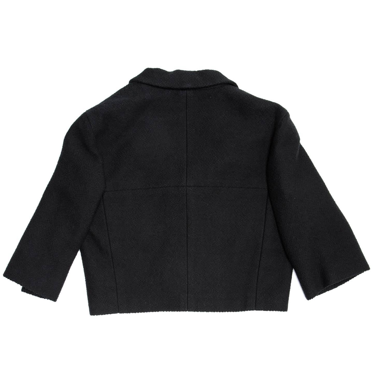 Women's Chanel Black Cotton and Silk  3/4 Sleeve Cropped Jacket