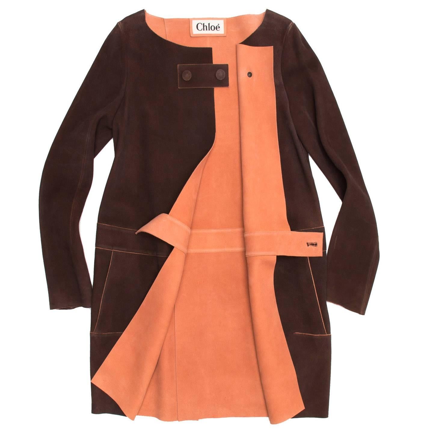 Black Chloe' Brown & Orange Suede Coat For Sale