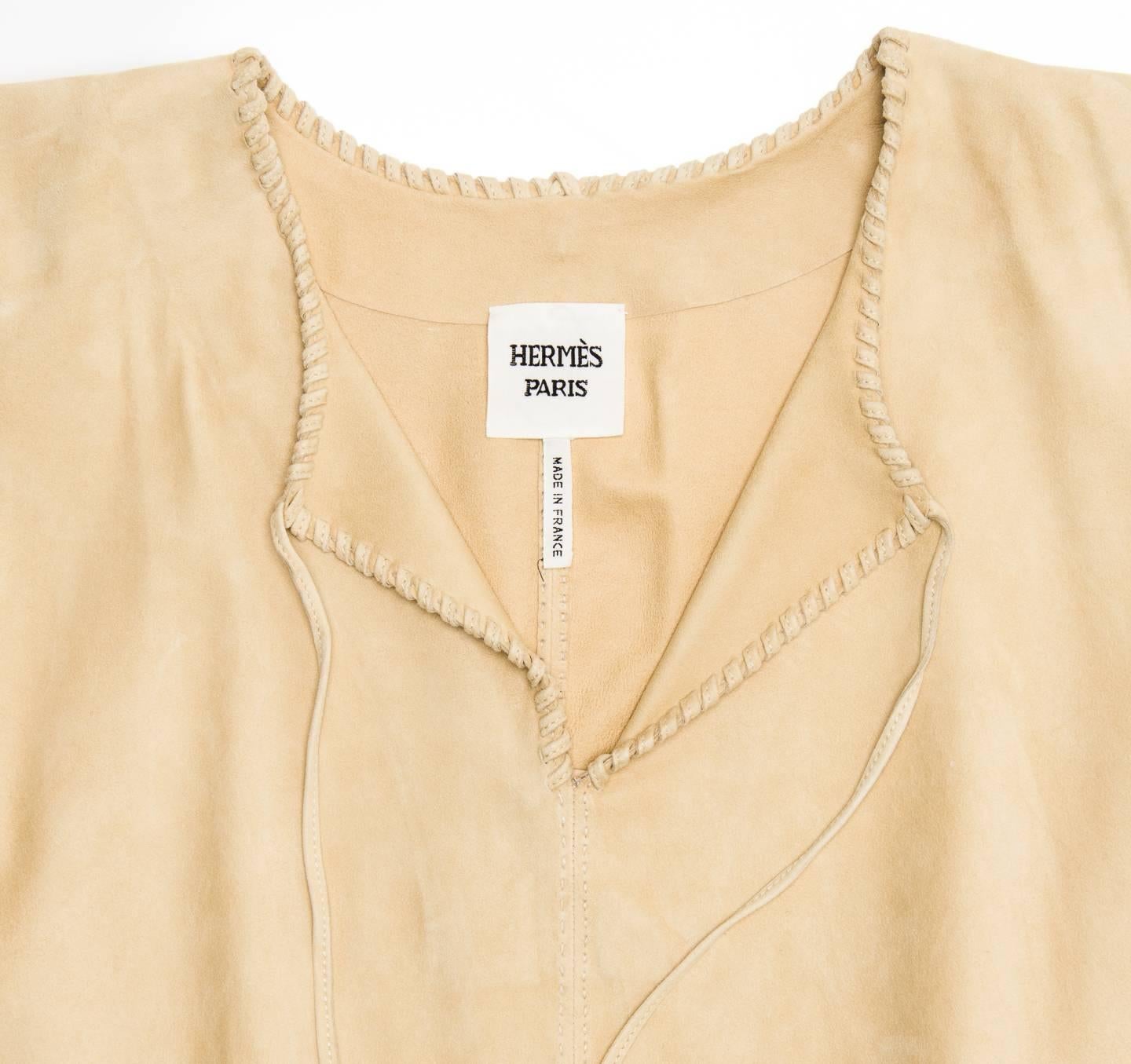 Hermès Natural Suede Fringed Top In New Condition In Brooklyn, NY