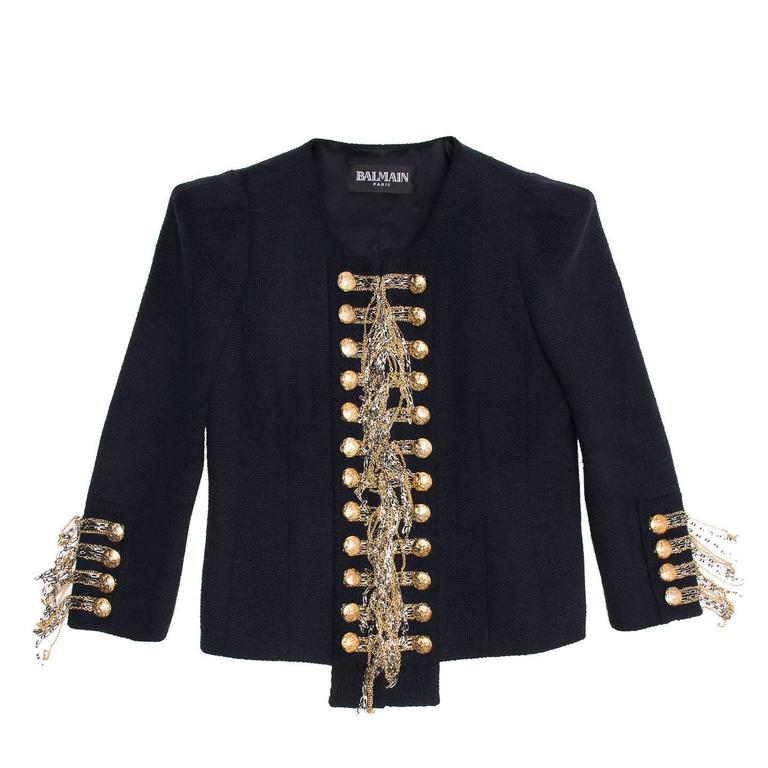 Balmain Navy and Gold Cropped Jacket For Sale at 1stDibs gold crop