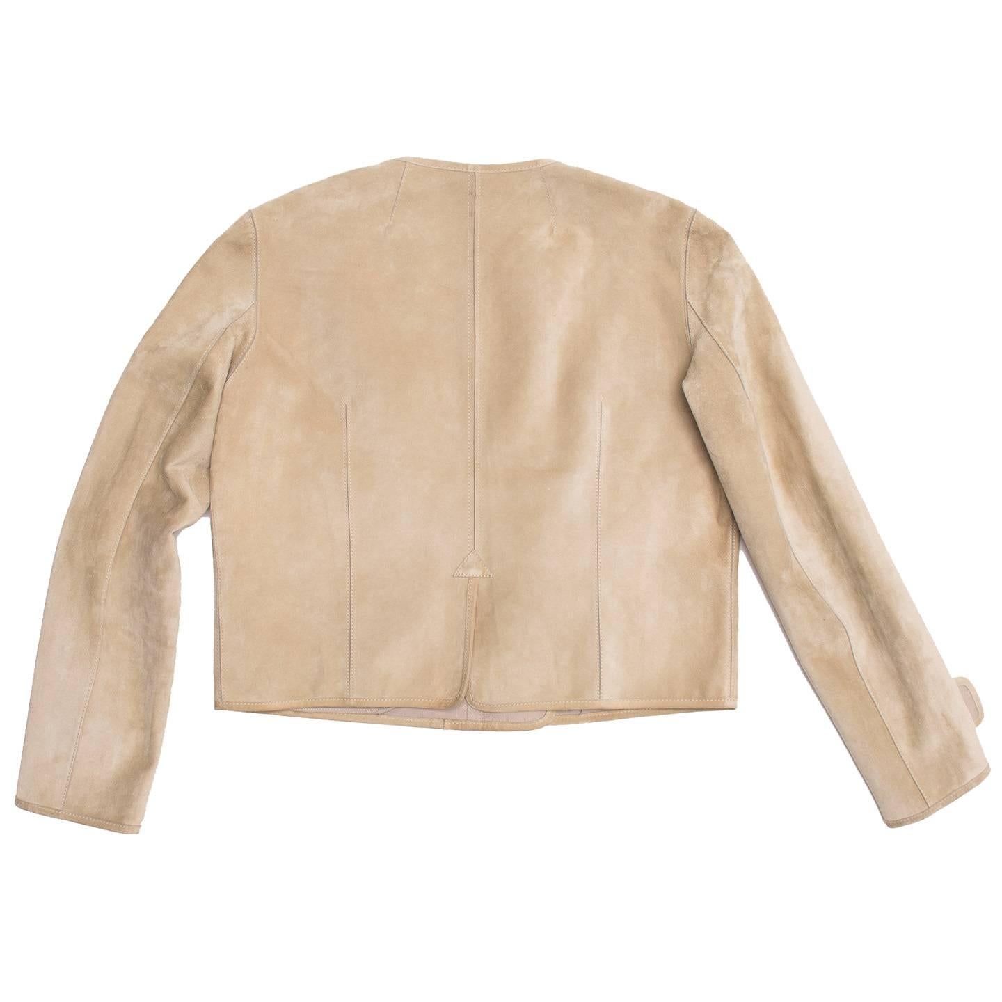Louis Vuitton Tan Suede Cropped Jacket In Excellent Condition For Sale In Brooklyn, NY