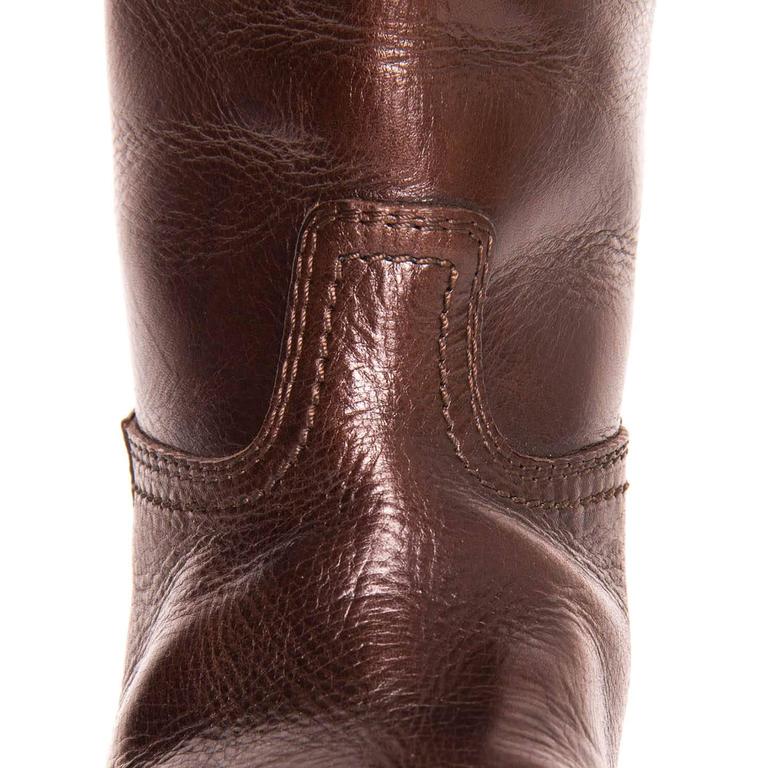 Ann Demeulemeester Chocolate Brown Leather Boots For Sale at 1stDibs