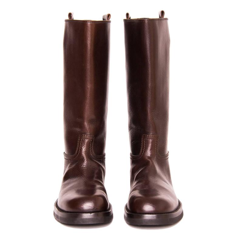Ann Demeulemeester Chocolate Brown Leather Boots For Sale at 1stDibs ...