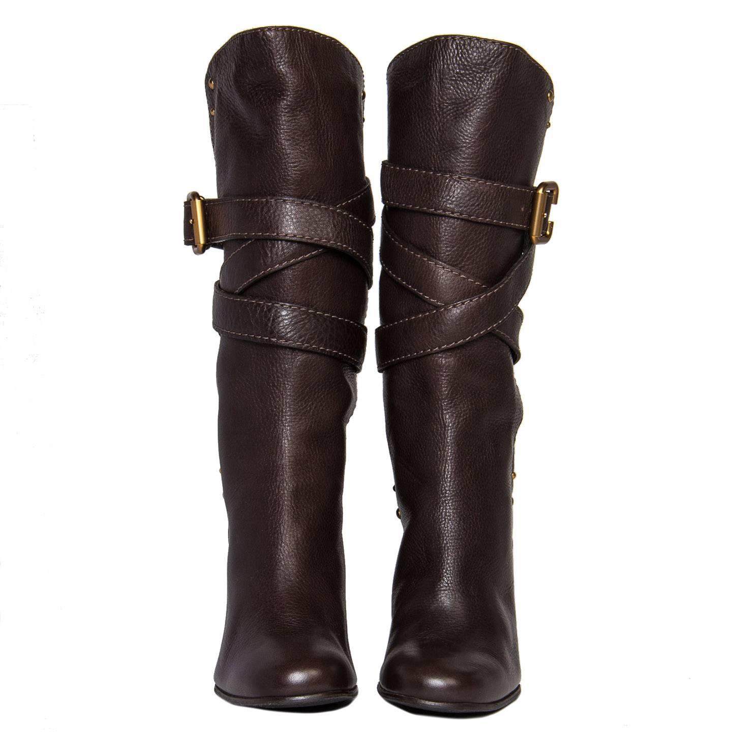 Black Chloe' Chocolate Brown Boots For Sale