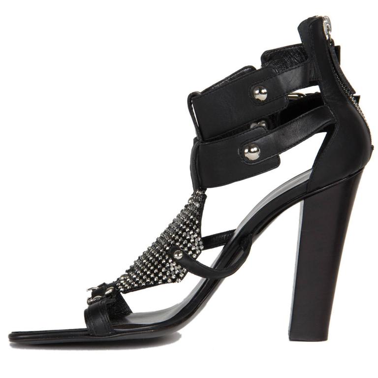 Balmain Black and Rhinestoned Sandals For Sale at 1stdibs