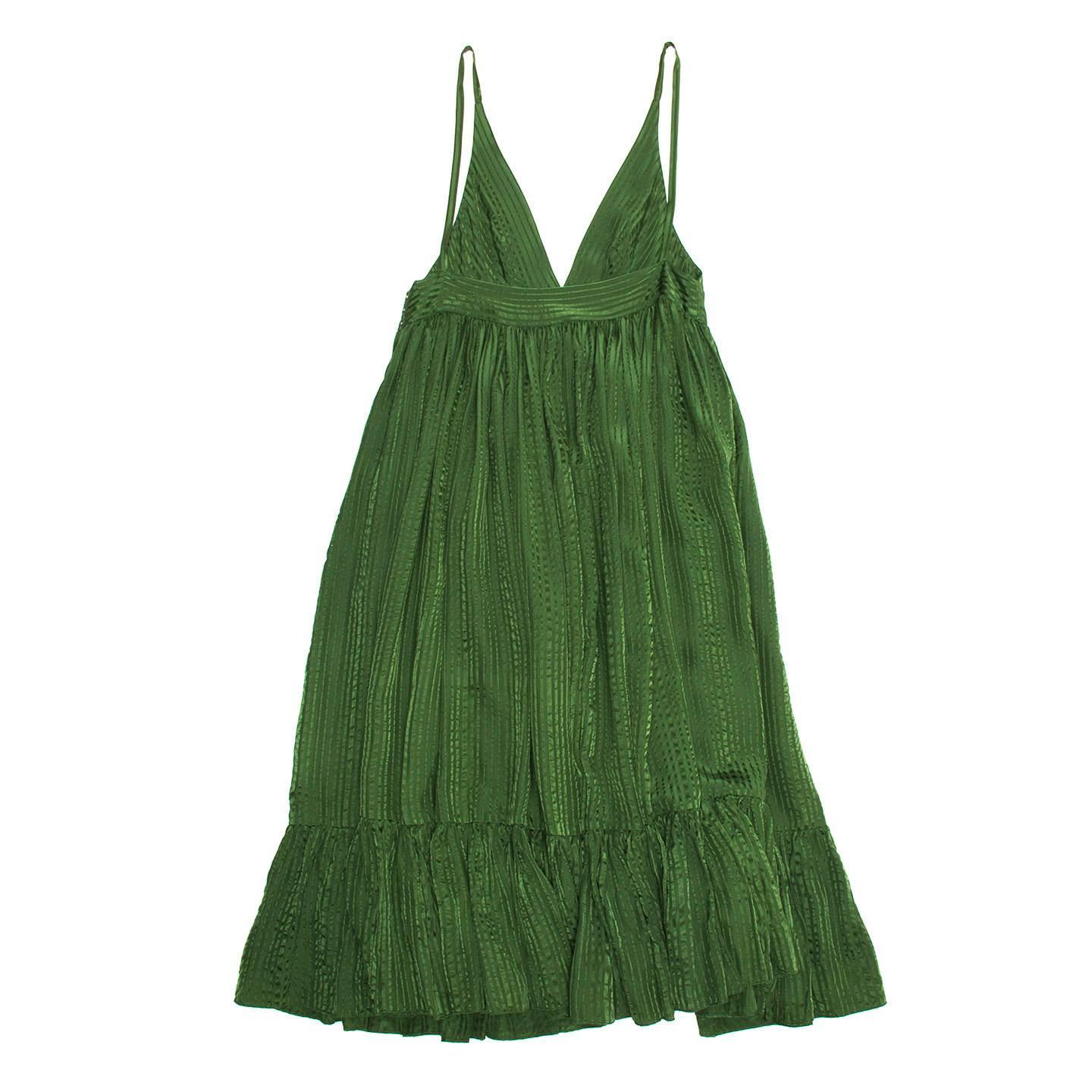 Balenciaga Green Silk Long Dress In Excellent Condition For Sale In Brooklyn, NY