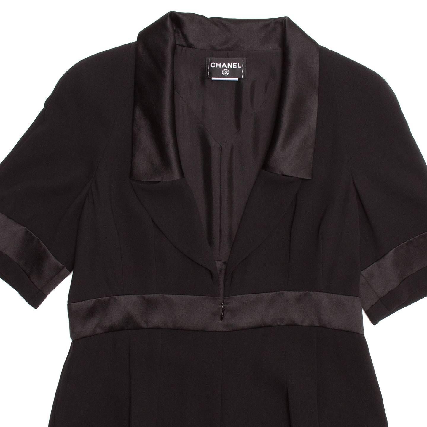 Women's Chanel Black Silk Dress with Satin Trim For Sale